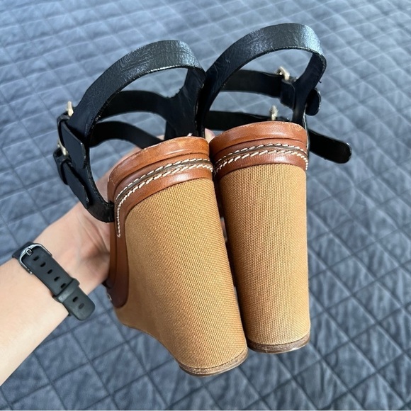 Chloe Shoes Women 10 40 Wedges Heels Sandals two tone platform Tan leather - Picture 7 of 16